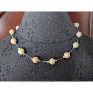 Pastel Pearl Beaded Necklace With Adjustable Chain & Sterling Lobster Clasp